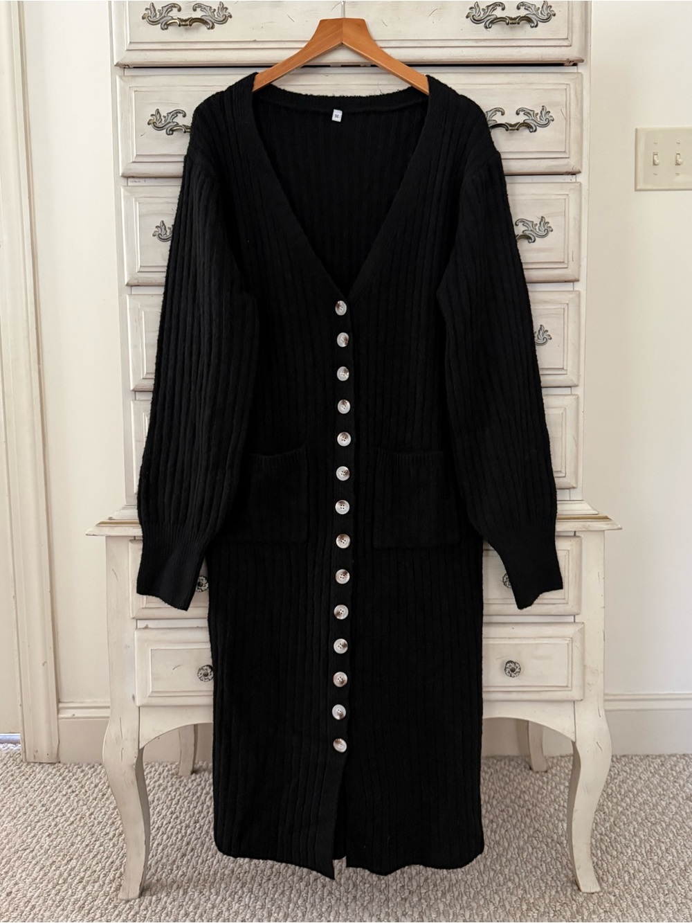 Black Ribbed Knit Duster Cardigan